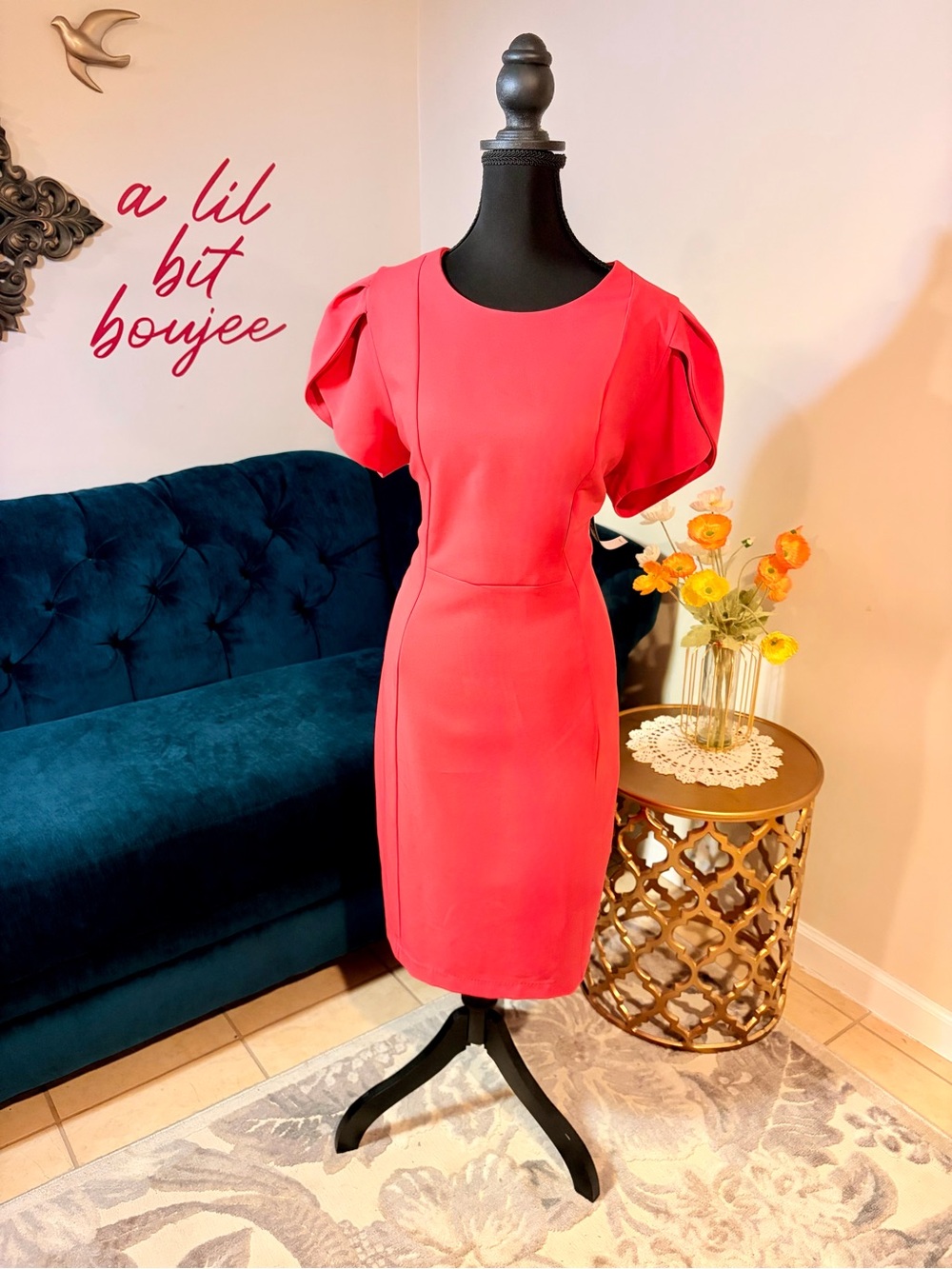NWT Liverpool Los Angeles Fruit Punch Pink Tulip Sleeve Sheath Dress Size 8